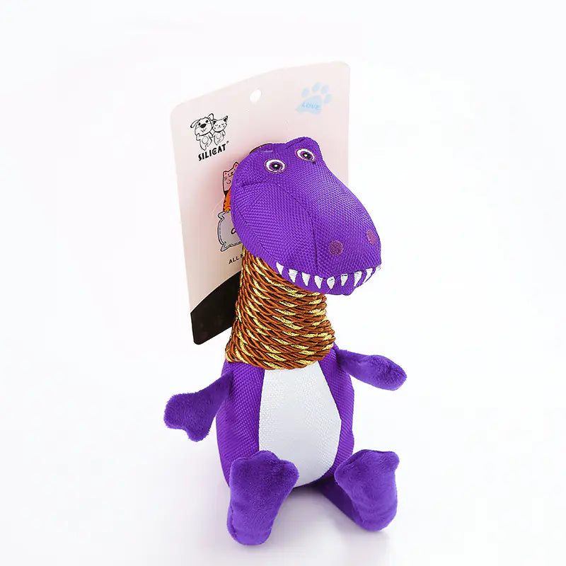 Plush Dinosaur Dog Toy with Sound and Chew Features